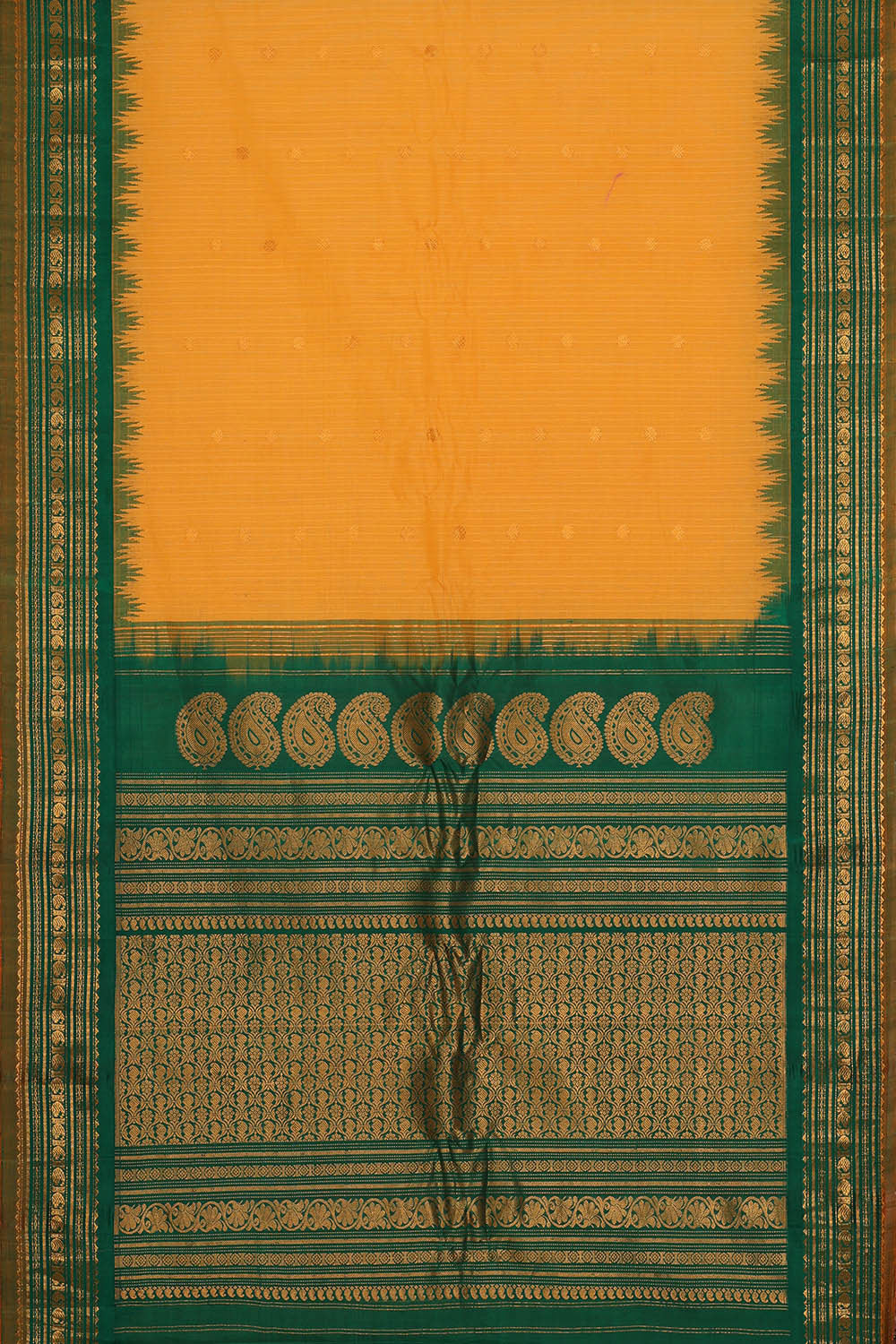 Image of Gadwal Silk Cotton Yellow Saree